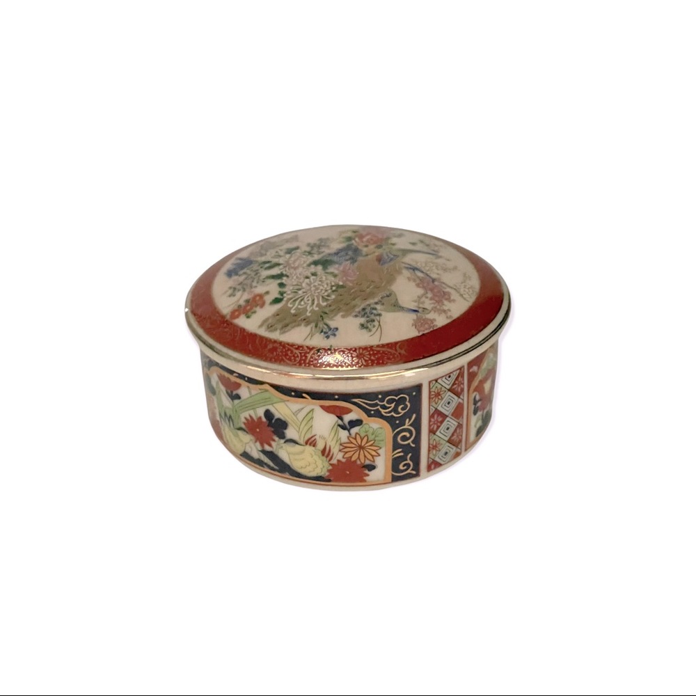 VTG Takahashi Box Porcelain with Peacocks & Gold Rim